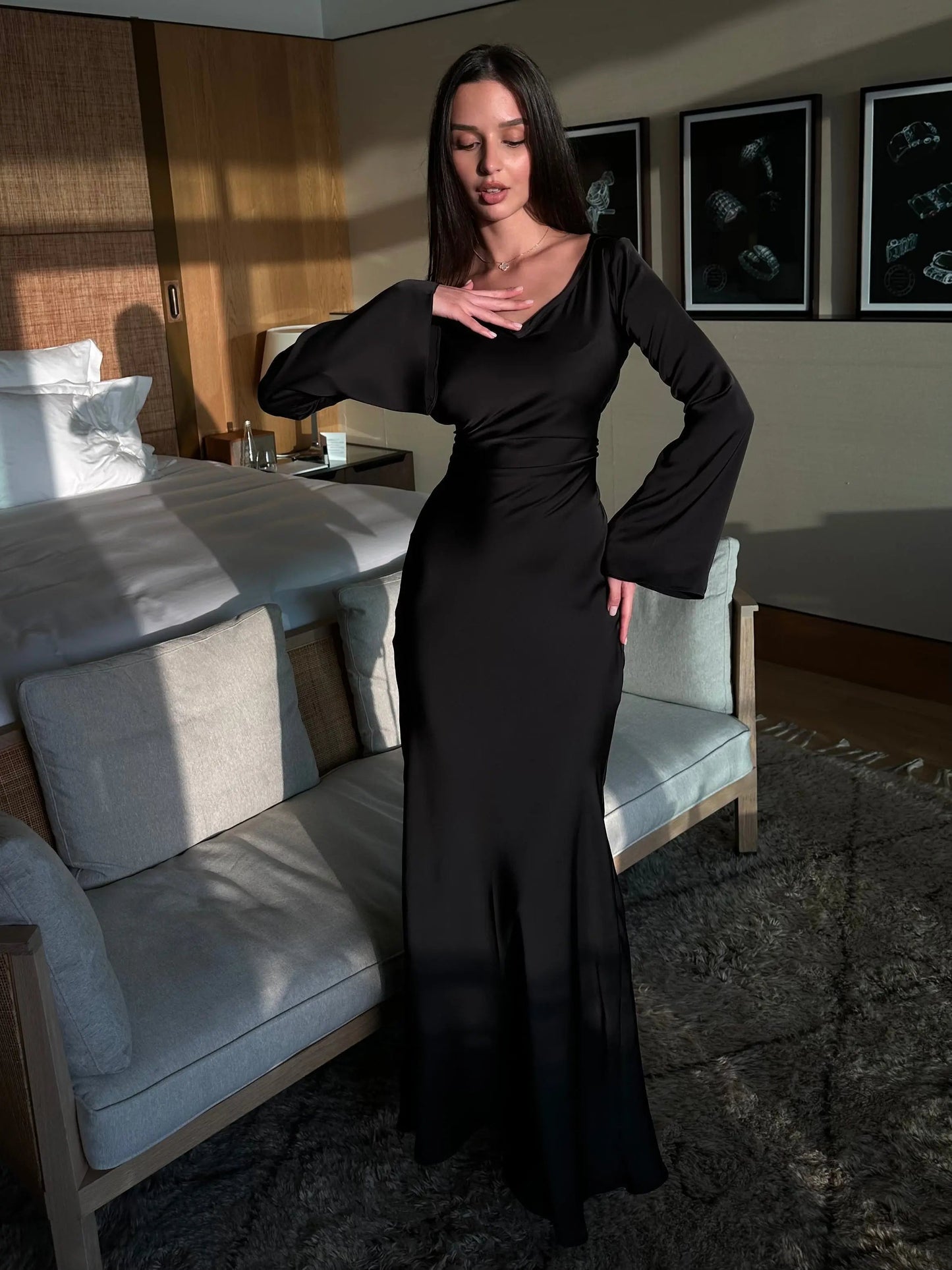Seravelle | Satin Long Sleeve Maxi Dress
