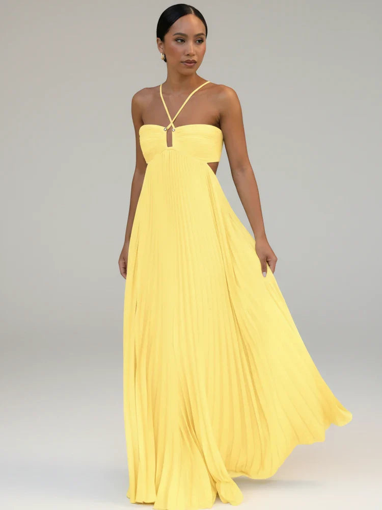 Ophélie | Pleated A-Line Cutout Maxi Dress