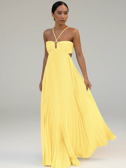 Ophélie | Pleated A-Line Cutout Maxi Dress