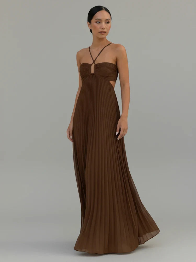 Ophélie | Pleated A-Line Cutout Maxi Dress