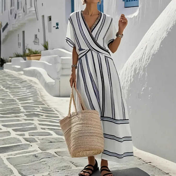 Lucienne | Striped V Neck Maxi Dress
