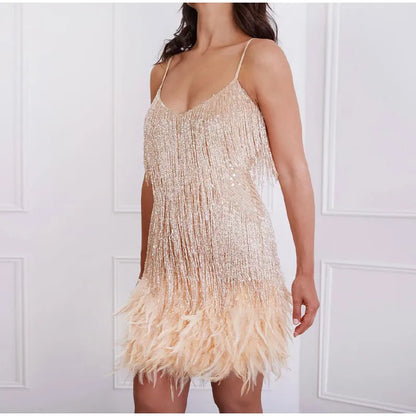 Fleur | Pink Feather Sequin Mini Dress