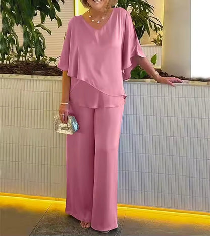Valeria | Layered Top & Wide-Leg Pants Set