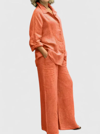 Annalisa | Button Down Blouse & Wide Leg Pants Set