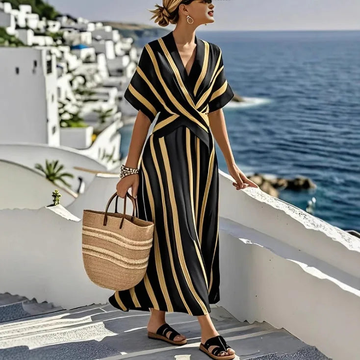 Lucienne | Striped V Neck Maxi Dress