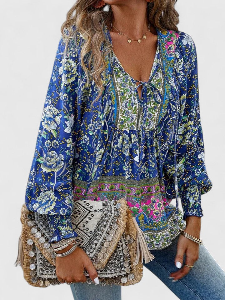 Theodora | Boho Floral V Neck Blouse