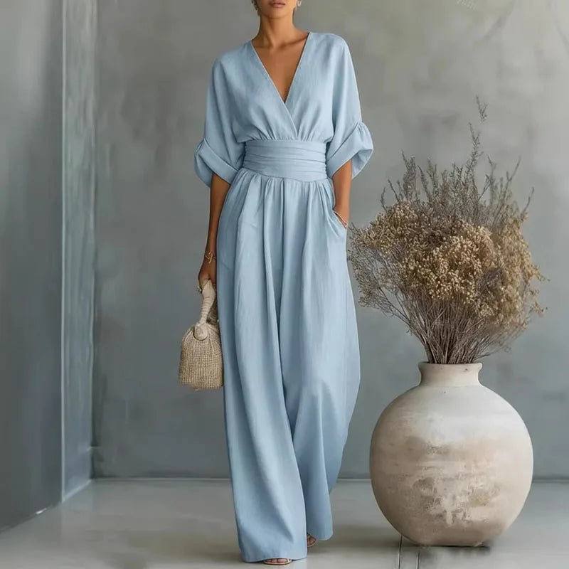 Halden | Surplice V-Neck Wide-Leg Jumpsuit