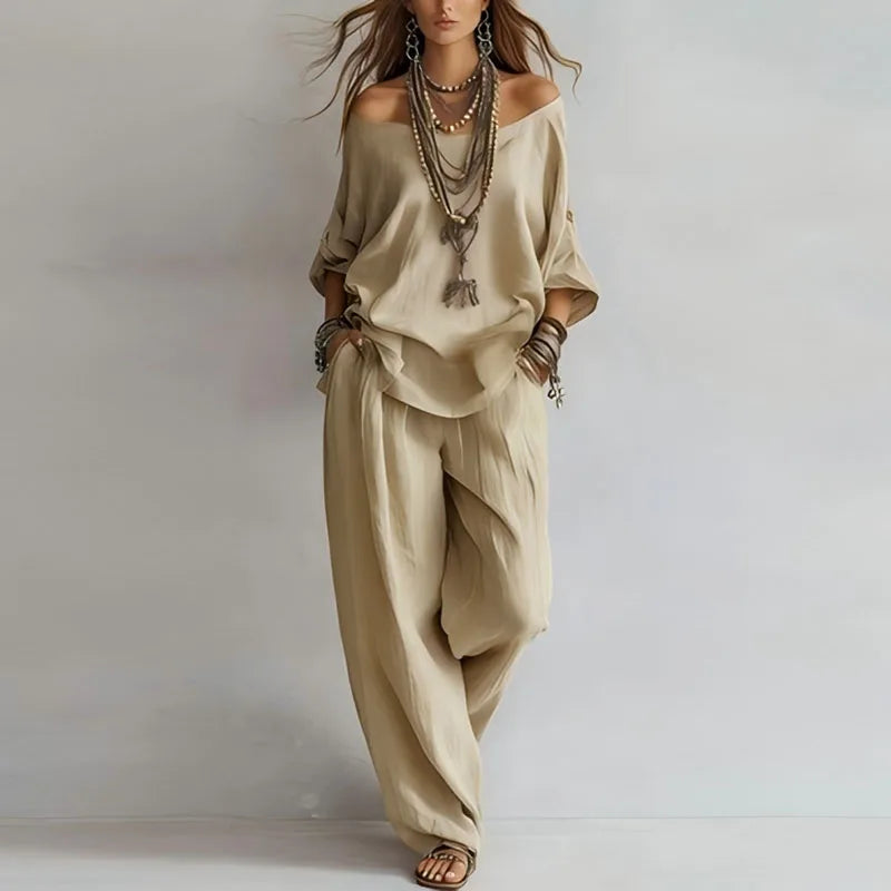Thalie | Off-Shoulder Top & Wide-Leg Pants Set