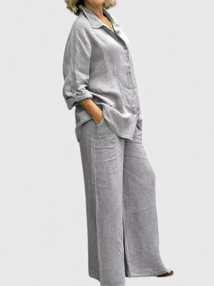 Annalisa | Button Down Blouse & Wide Leg Pants Set