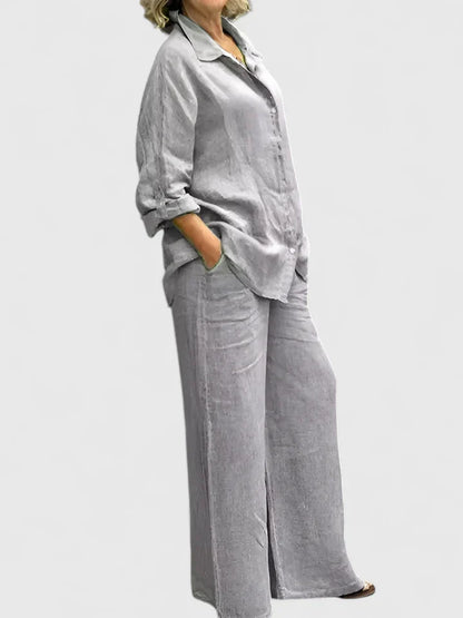 Annalisa | Button Down Blouse & Wide Leg Pants Set