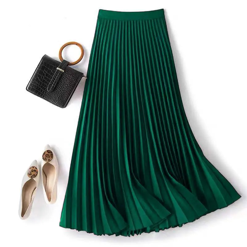 Cassia | Satin Pleated A-Line Skirt