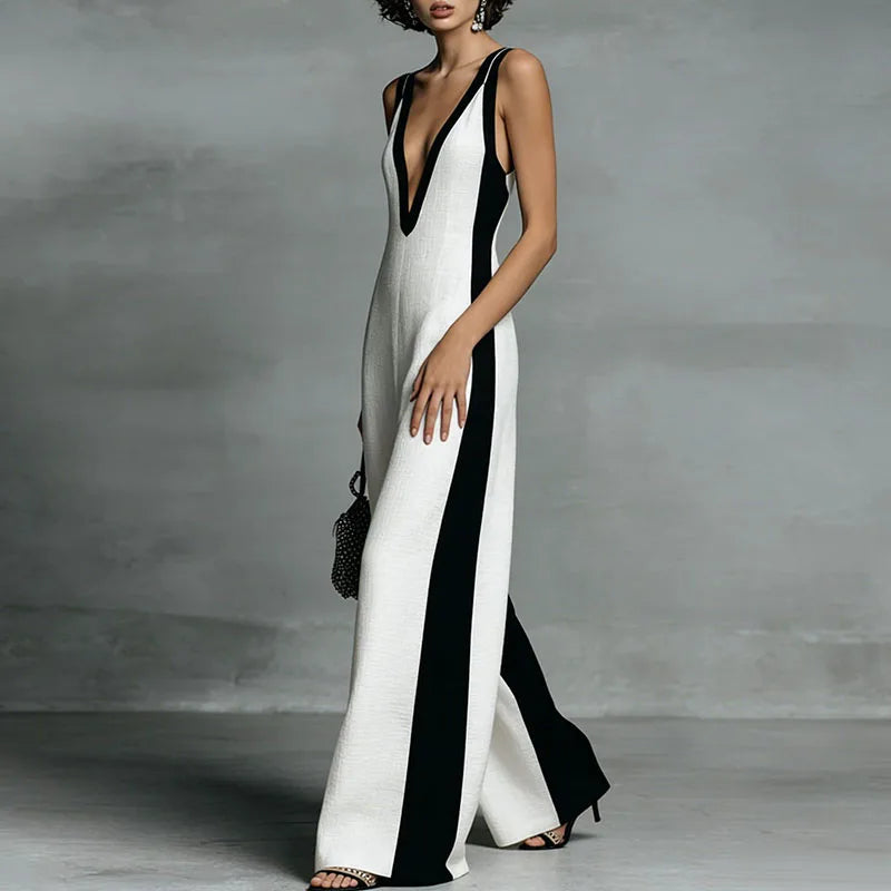 Maelia | Contrast Panel Wide-Leg Jumpsuit