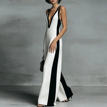 Maelia | Contrast Panel Wide-Leg Jumpsuit