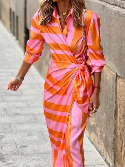 Annalia | Striped Wrap Maxi Wedding Guest Dress