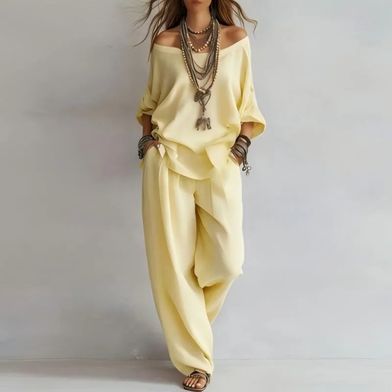 Thalie | Off-Shoulder Top & Wide-Leg Pants Set