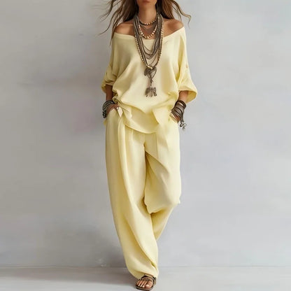 Thalie | Off-Shoulder Top & Wide-Leg Pants Set