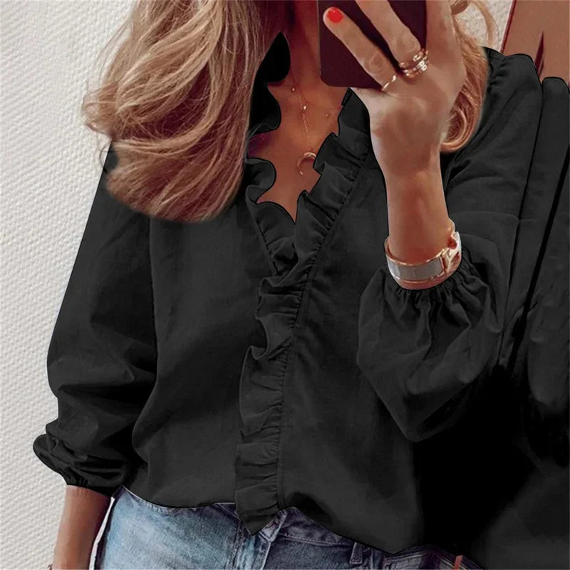 Noémie | Ruffle Neck Balloon Sleeve Blouse