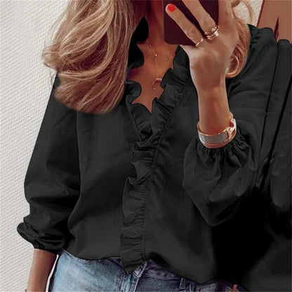 Noémie | Ruffle Neck Balloon Sleeve Blouse