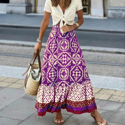 Seville | Boho Print Ruffle Maxi Skirt