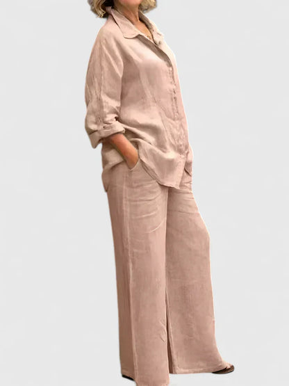 Annalisa | Button Down Blouse & Wide Leg Pants Set