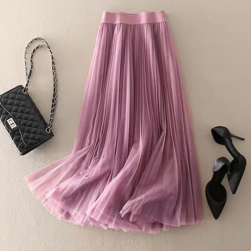 Mireya | Pleated Mesh Midi Skirt