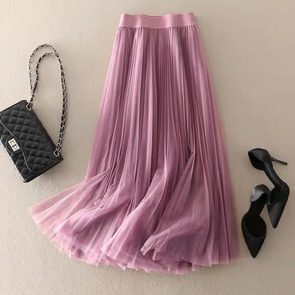 Mireya | Pleated Mesh Midi Skirt