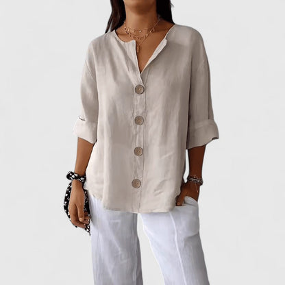 Lucienne | V Neck Cotton Linen Blouse