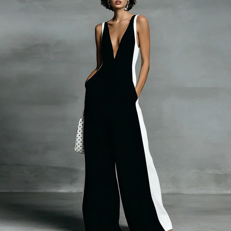 Maelia | Contrast Panel Wide-Leg Jumpsuit
