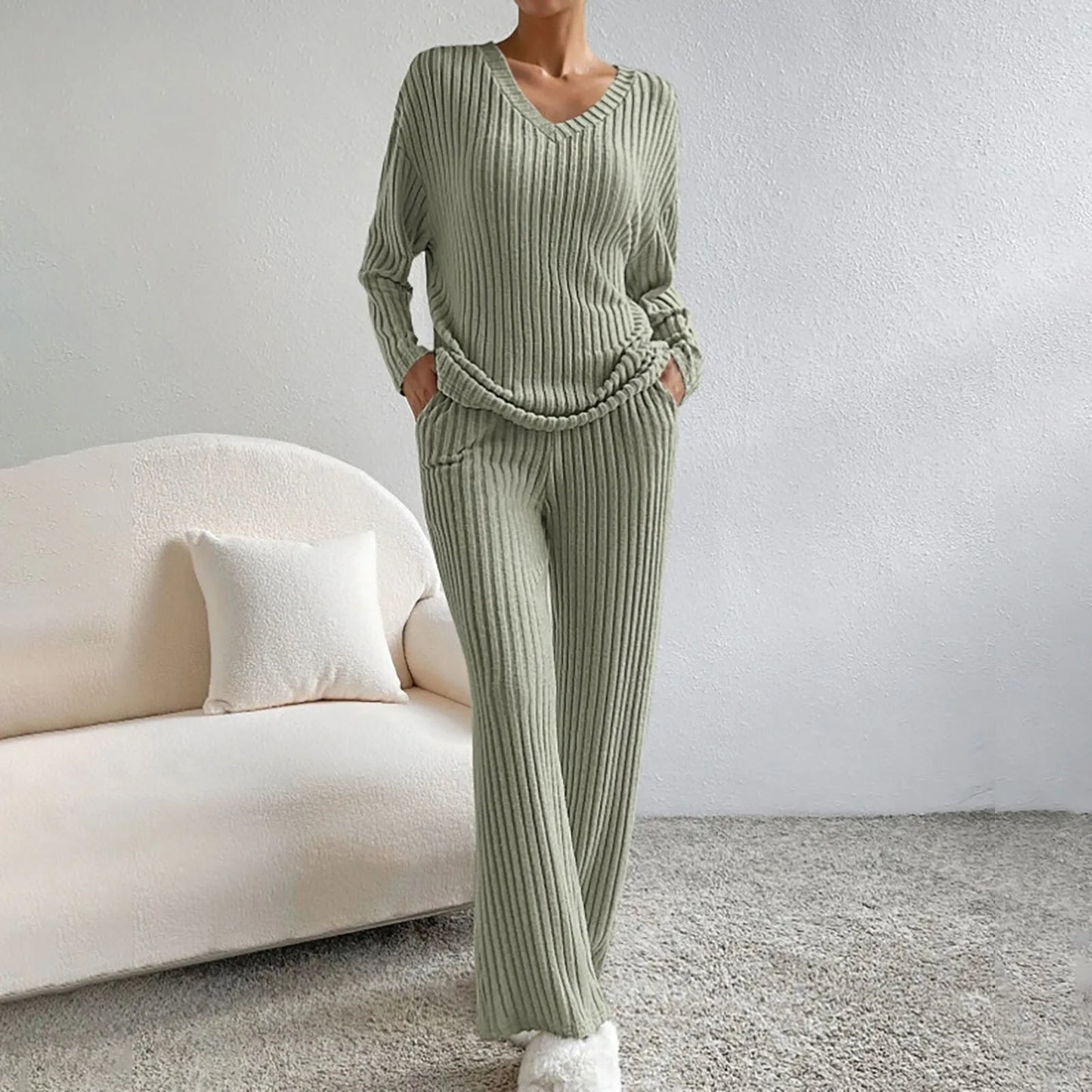 Esmae | Ribbed Knit Top and Trouser Set