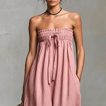 Ismerie | Strapless Ruched Wide-Leg Jumpsuit