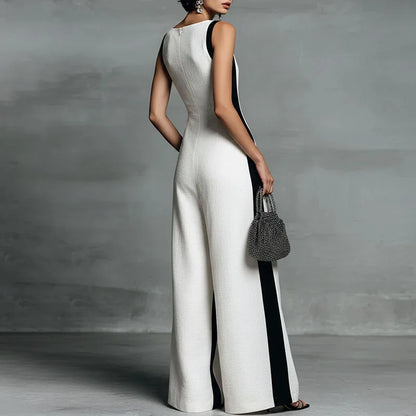 Maelia | Contrast Panel Wide-Leg Jumpsuit