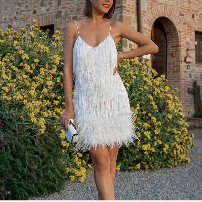 Fleur | Pink Feather Sequin Mini Dress