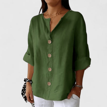 Lucienne | V Neck Cotton Linen Blouse