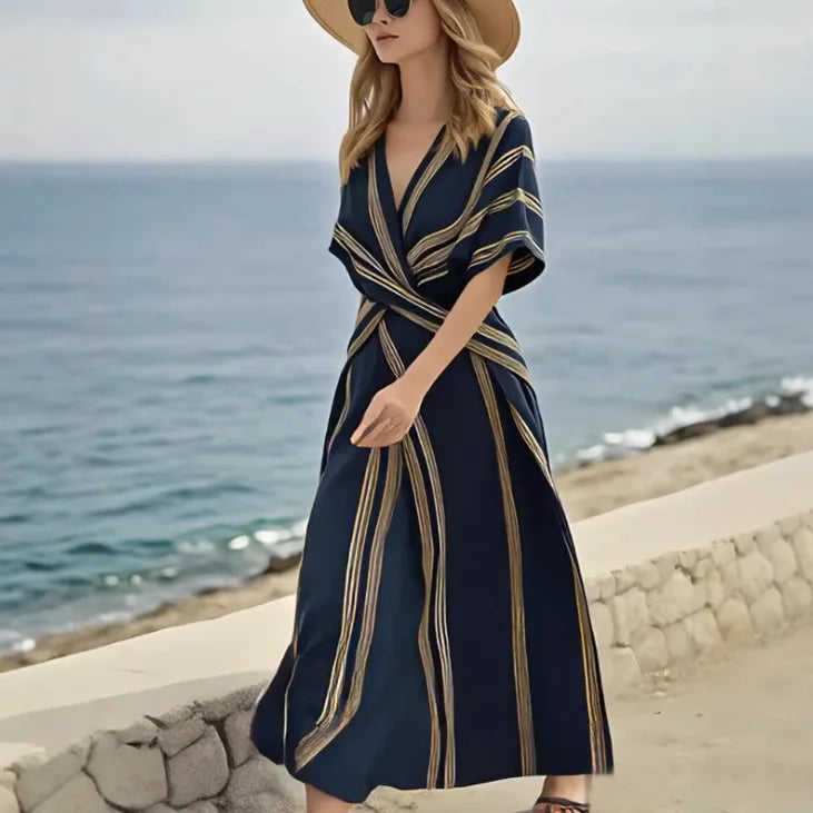 Lucienne | Striped V Neck Maxi Dress