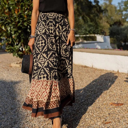 Seville | Boho Print Ruffle Maxi Skirt
