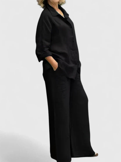 Annalisa | Button Down Blouse & Wide Leg Pants Set