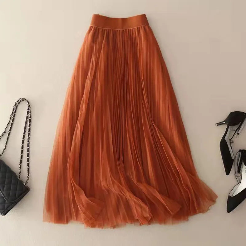 Mireya | Pleated Mesh Midi Skirt