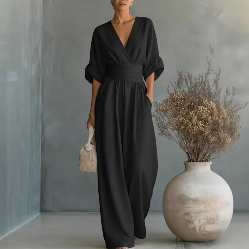 Halden | Surplice V-Neck Wide-Leg Jumpsuit