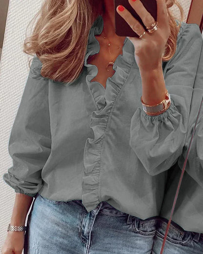 Noémie | Ruffle Neck Balloon Sleeve Blouse