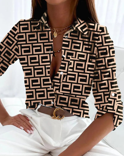 Colombe | Printed Collared Long-Sleeve Blouse