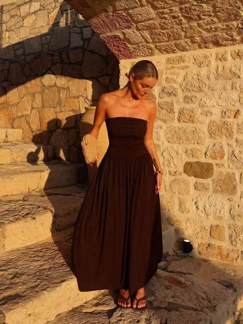 Celina | Strapless Pleated Maxi Dress