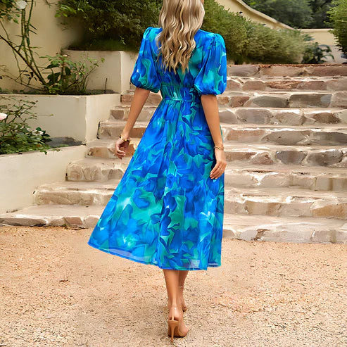 Florinda | Printed Cinched Waist Wedding Guest Midi Dress