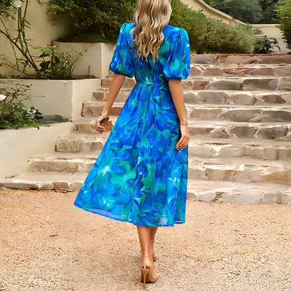 Florinda | Printed Cinched Waist Wedding Guest Midi Dress