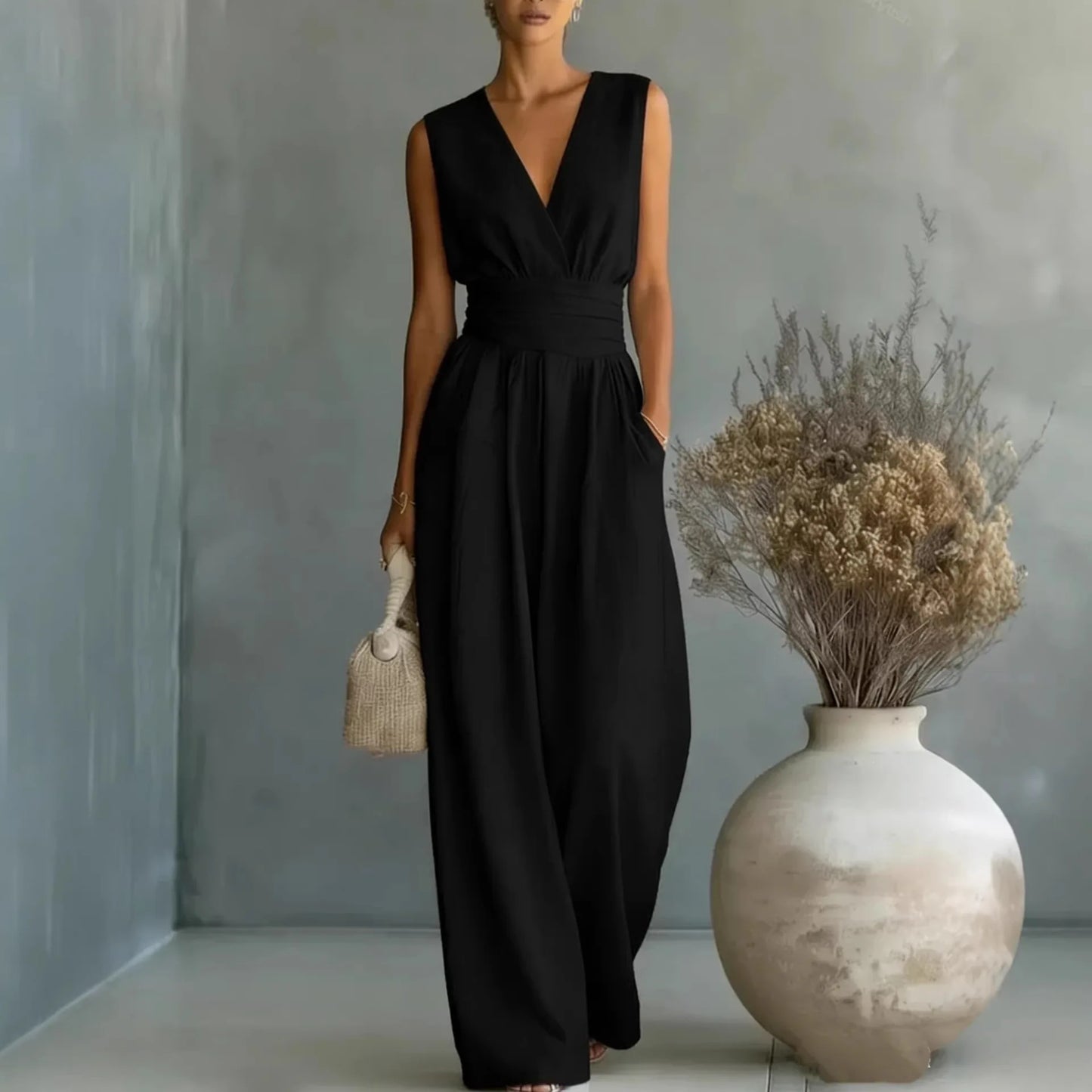 Lilia | Sleeveless V-Neck Wide-Leg Jumpsuit