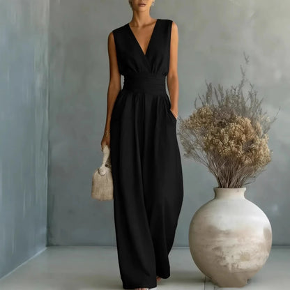 Lilia | Sleeveless V-Neck Wide-Leg Jumpsuit