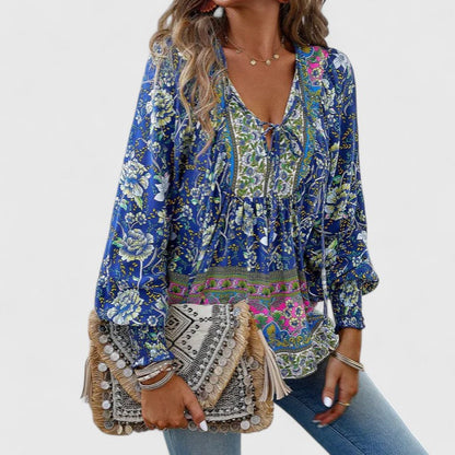 Theodora | Boho Floral V Neck Blouse
