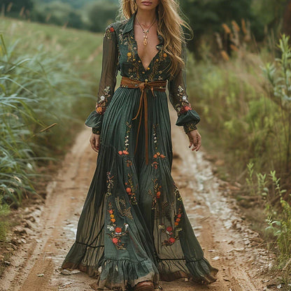 Madeleine | Embroidered V-Neck Maxi Dress