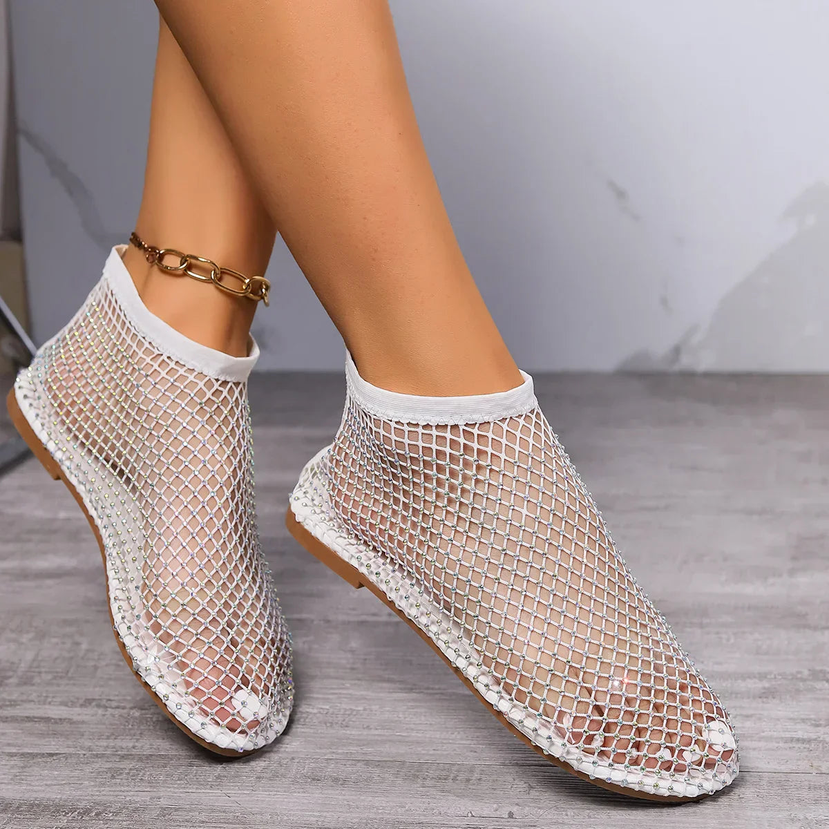 Nerissa | Rhinestone Mesh Evening Flats