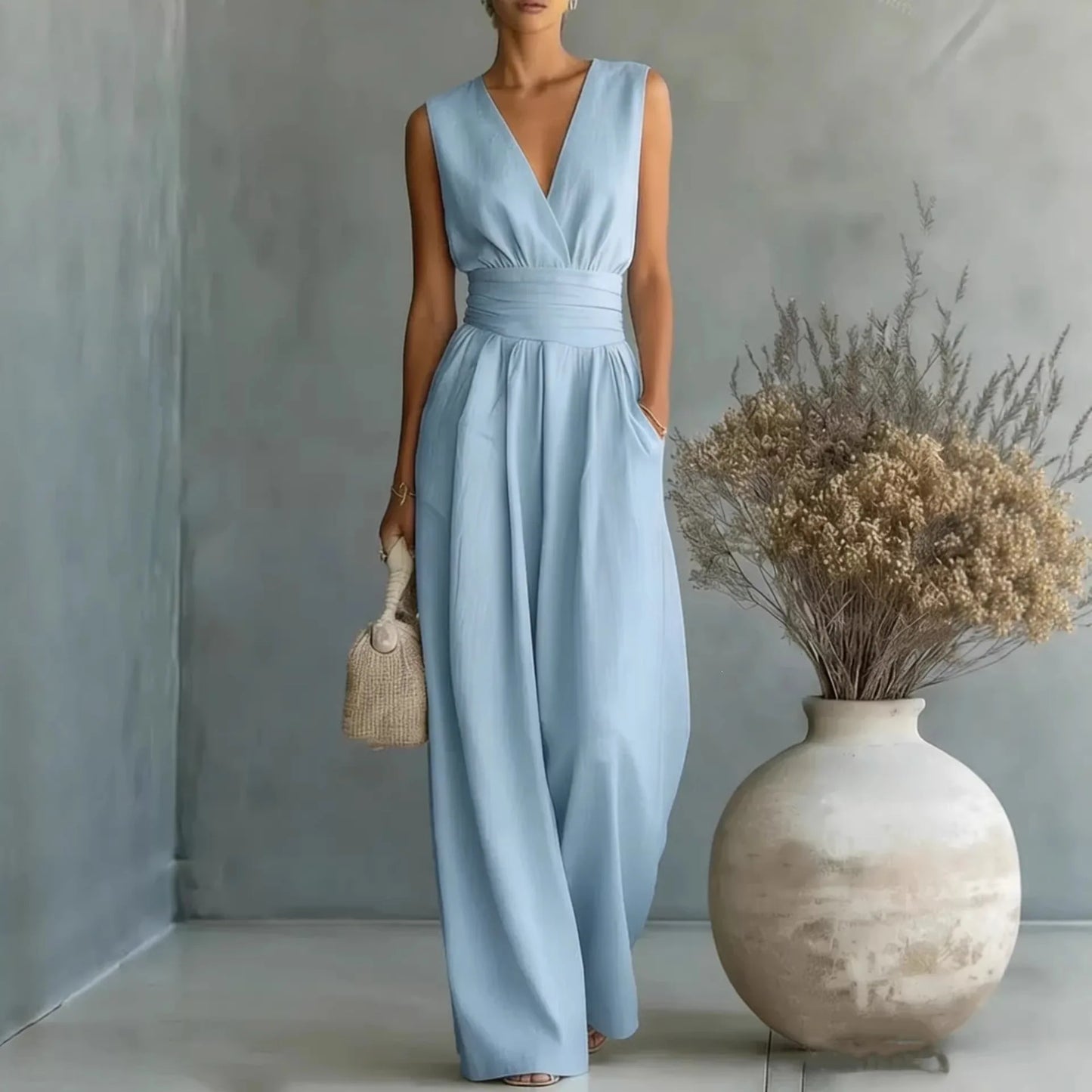 Lilia | Sleeveless V-Neck Wide-Leg Jumpsuit