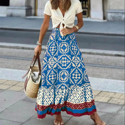 Seville | Boho Print Ruffle Maxi Skirt